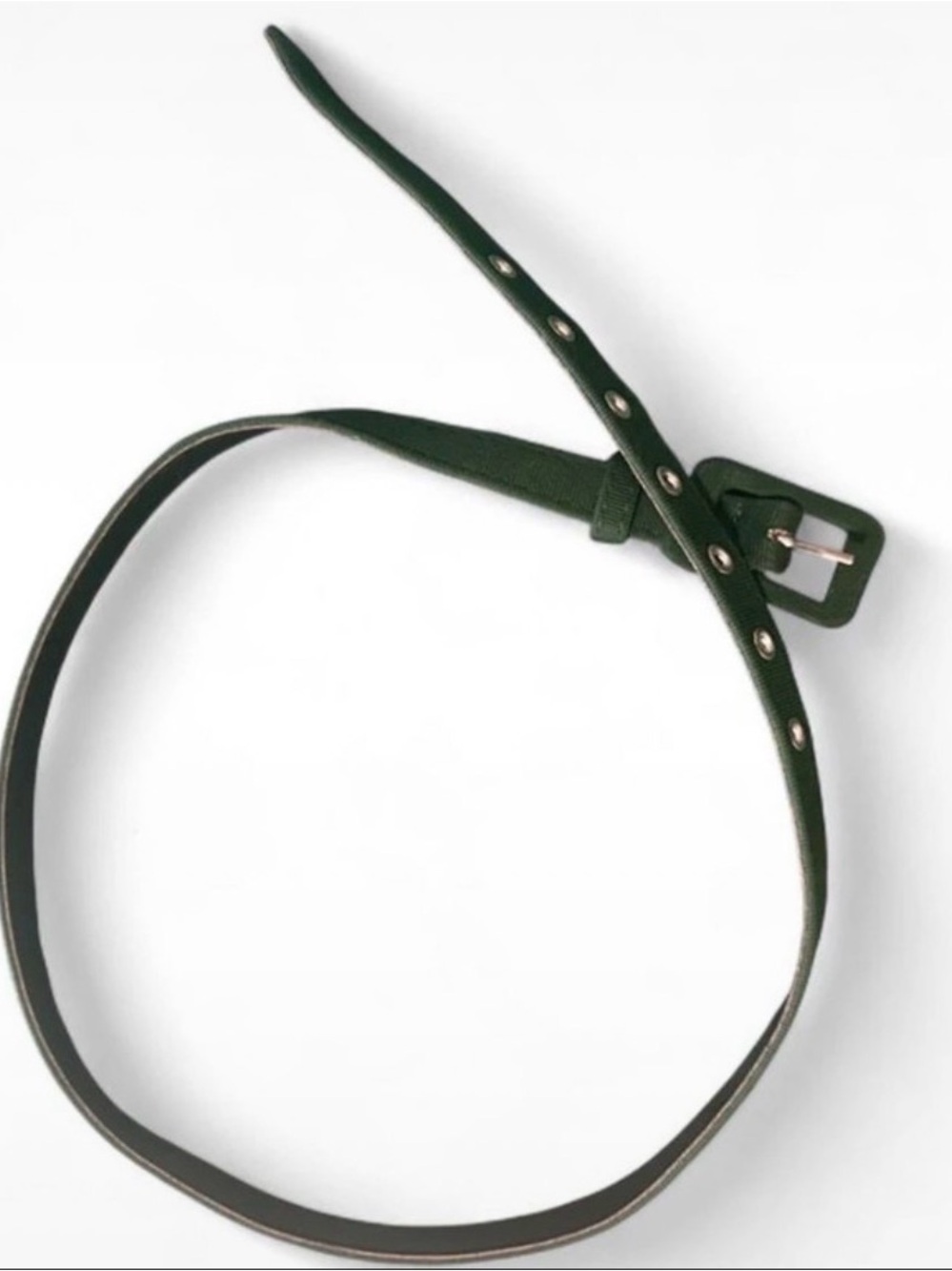 Women's Dark Green Slim Leather Belt with Square Buckle